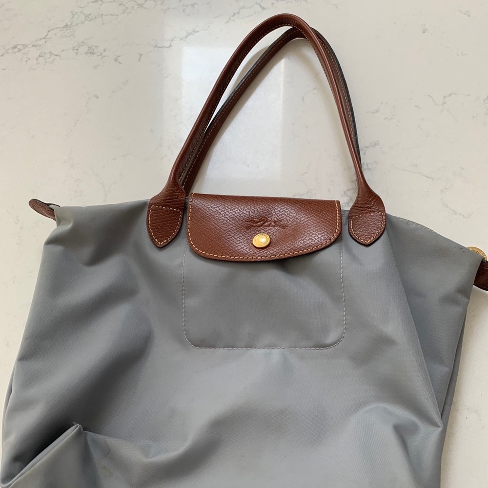 Grey Longchamp small Le pliage nylon tote bag